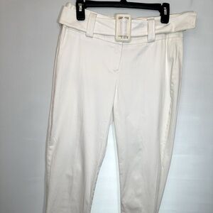 MKM Designs Womens Size 7/8 White Capri Pants Belted Buckle Button Zipper USA